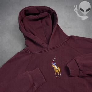 Polo Ralph Lauren Hoodie Small Burgundy Embroidered Big Pony Centered Pullover